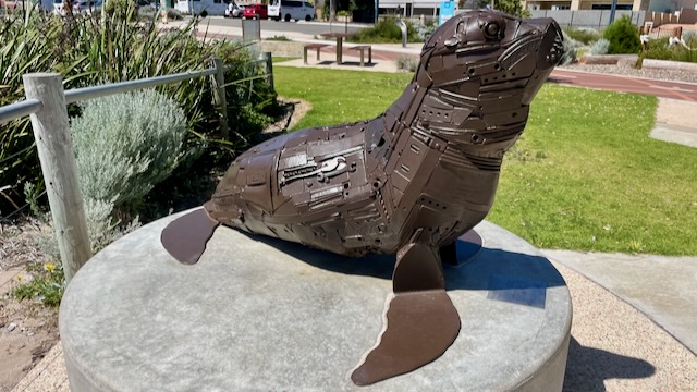 Metal sculpture of a seal